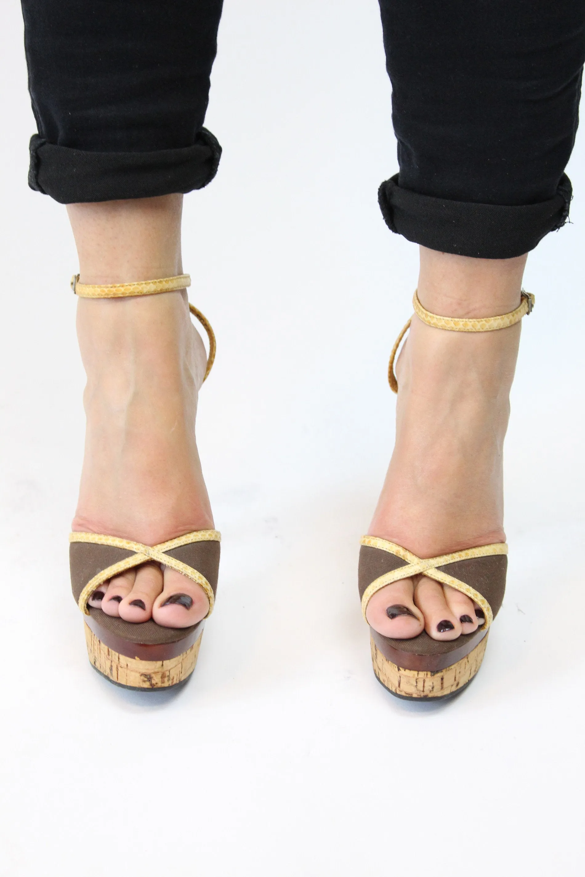 1970s platform shoes cork heels ankle strap size 5 | new spring