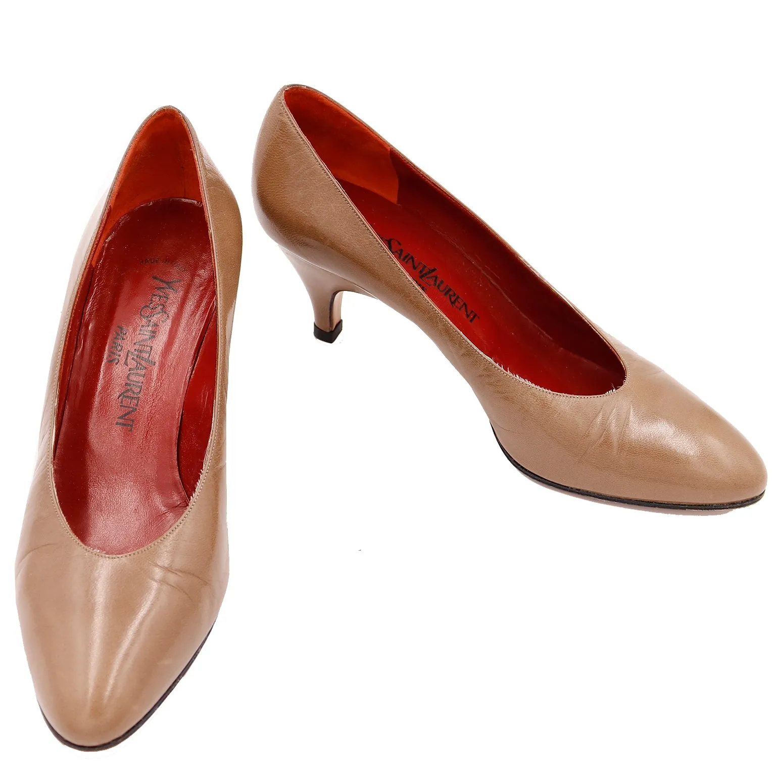 1980s Yves Saint Laurent Shoes YSL Almond Brown Pumps 8.5