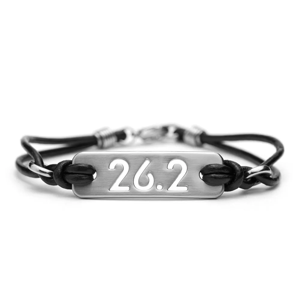 26.2 Marathon Leather Running Bracelet - Black or Pink Leather