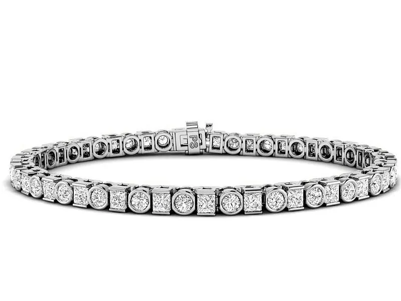 4.05-7.50 CT Princess & Round Cut Diamonds - Tennis Bracelet