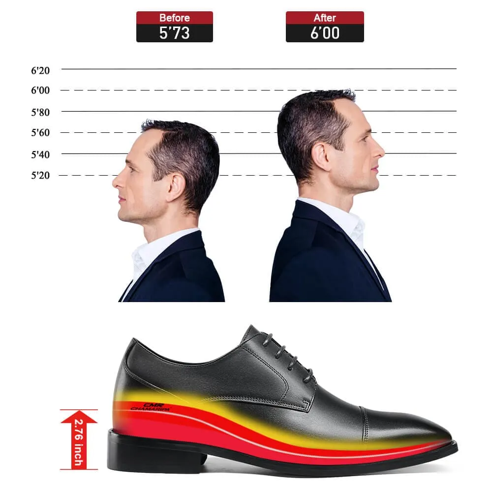 7 CM / 2.76 Inches CMR CHAMARIPA Elevator Dress Shoes - Boost Your Height with Style - Black Derby Shoes