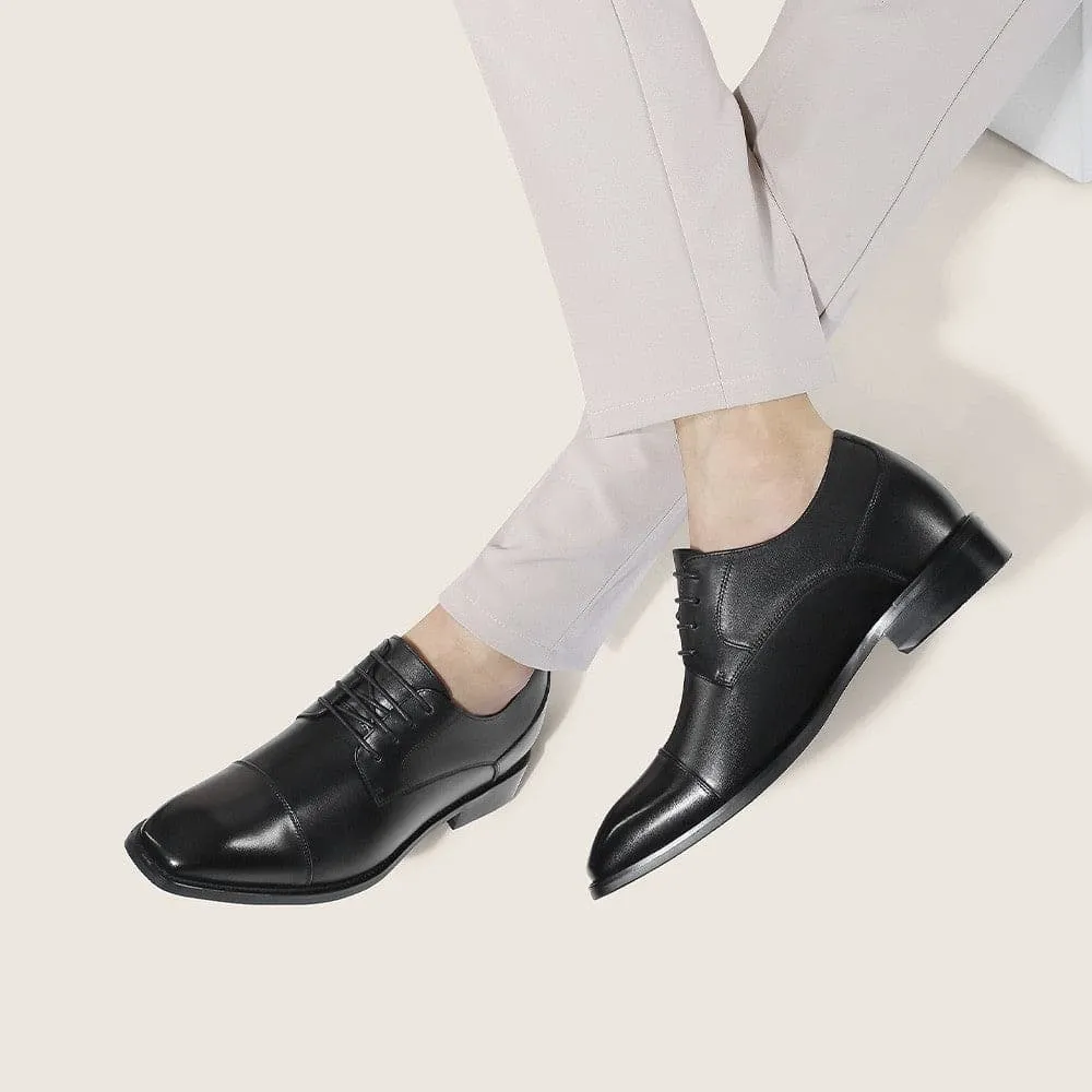 7 CM / 2.76 Inches CMR CHAMARIPA Elevator Dress Shoes - Boost Your Height with Style - Black Derby Shoes