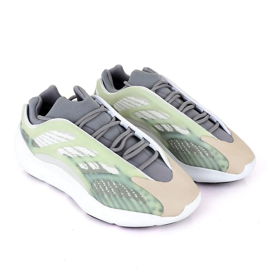 Adidas 700 Yeezy Boost Light Green Pattern Design White Sneakers