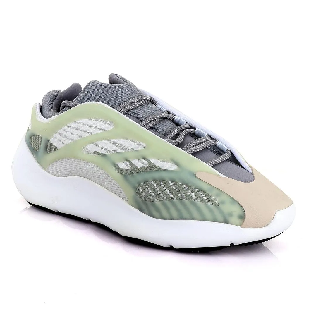 Adidas 700 Yeezy Boost Light Green Pattern Design White Sneakers