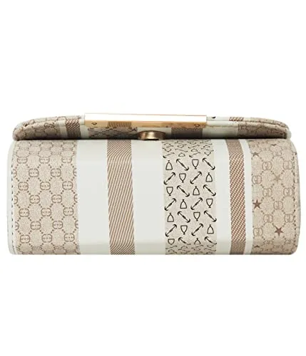 ADISA Women Girls Stripes Cross Body Sling Bag (SL5100-BEI_Beige)