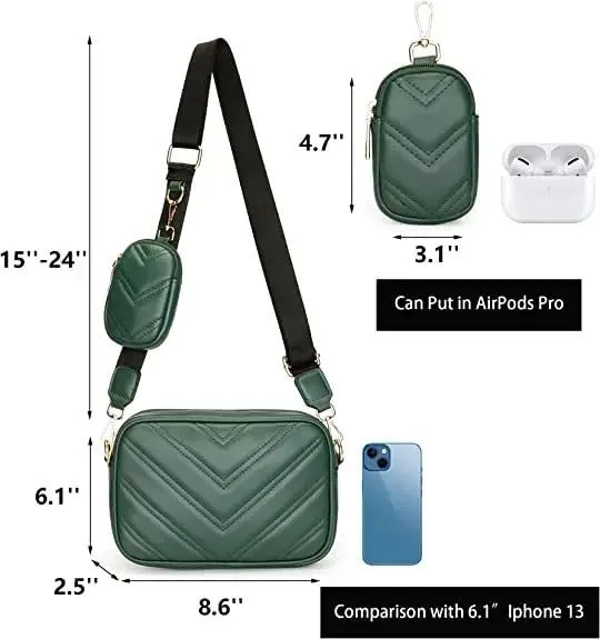 ADISA Women's Girls Cross Body Sling Bag with Pouch (Dark Green)