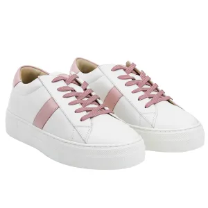 AiciBerllucci White/ Pink Calfskin Leather Upper & Cowhide Leather Lining-ZOY1-Women's Low-top Casual Fashion Sneakers Comfortable Authentic Leather Sneakers Breathable Lace Up Non-Slip Memory Foam