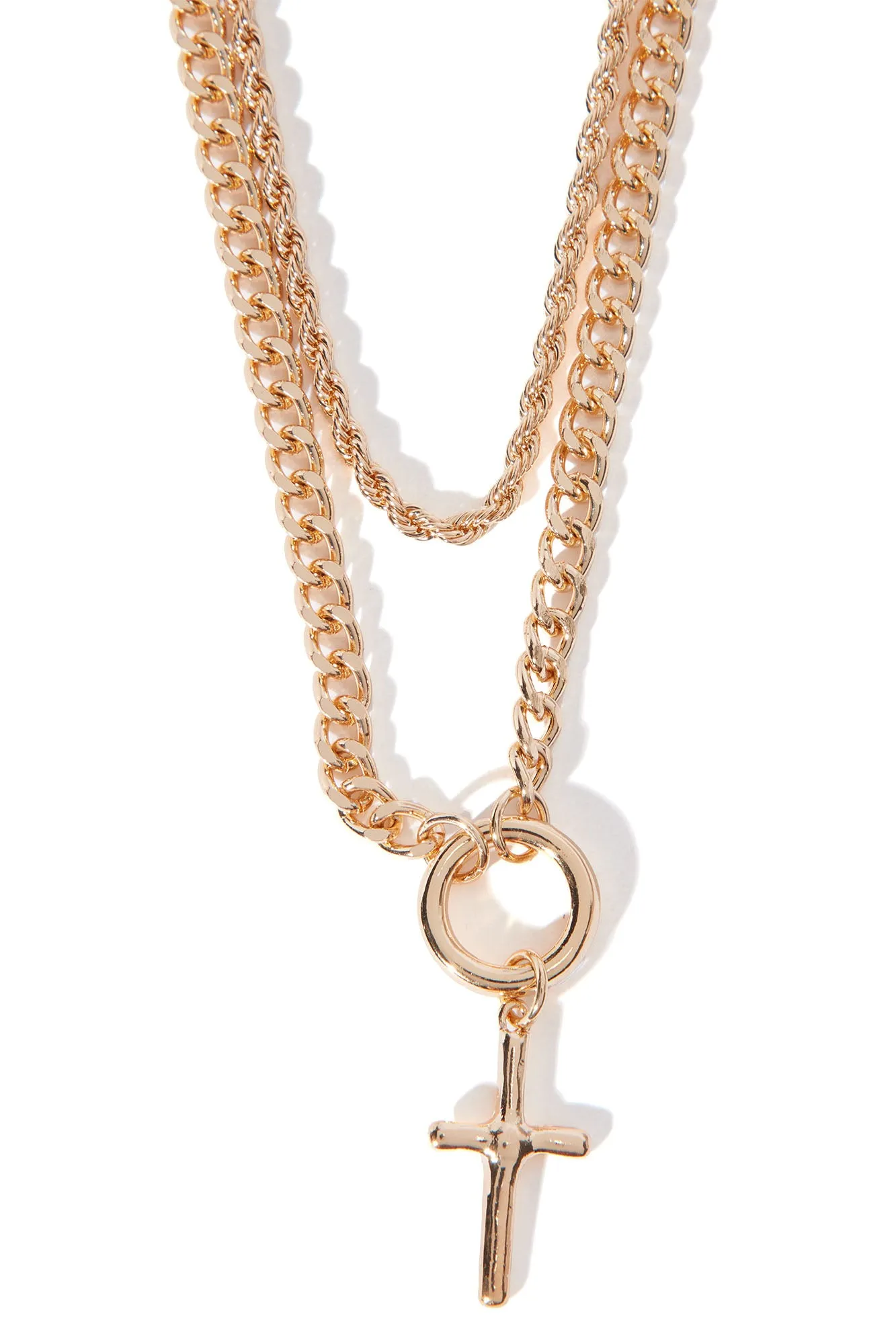 All The Way Up Cross 2 Piece Chain Necklace - Gold