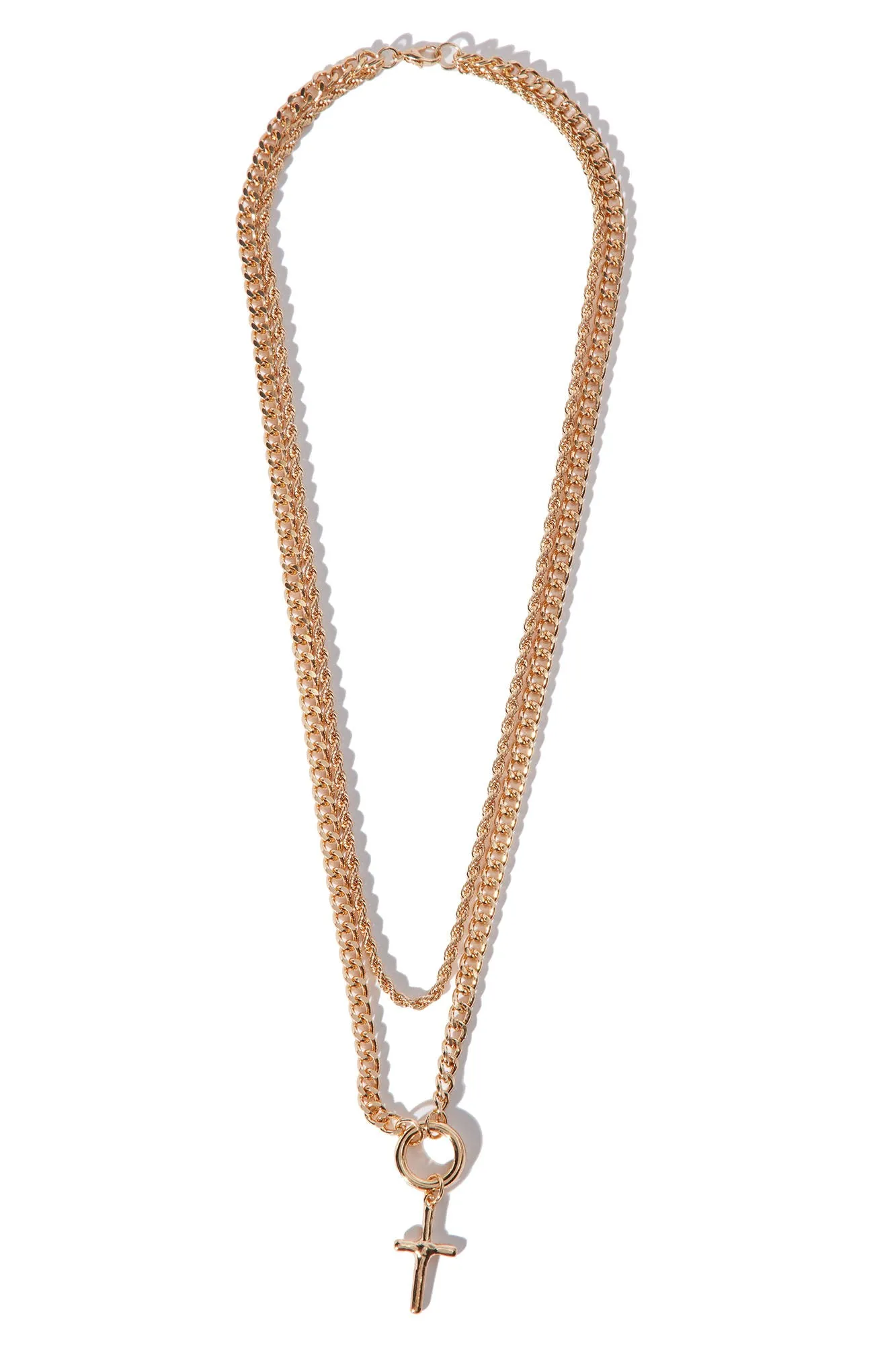 All The Way Up Cross 2 Piece Chain Necklace - Gold