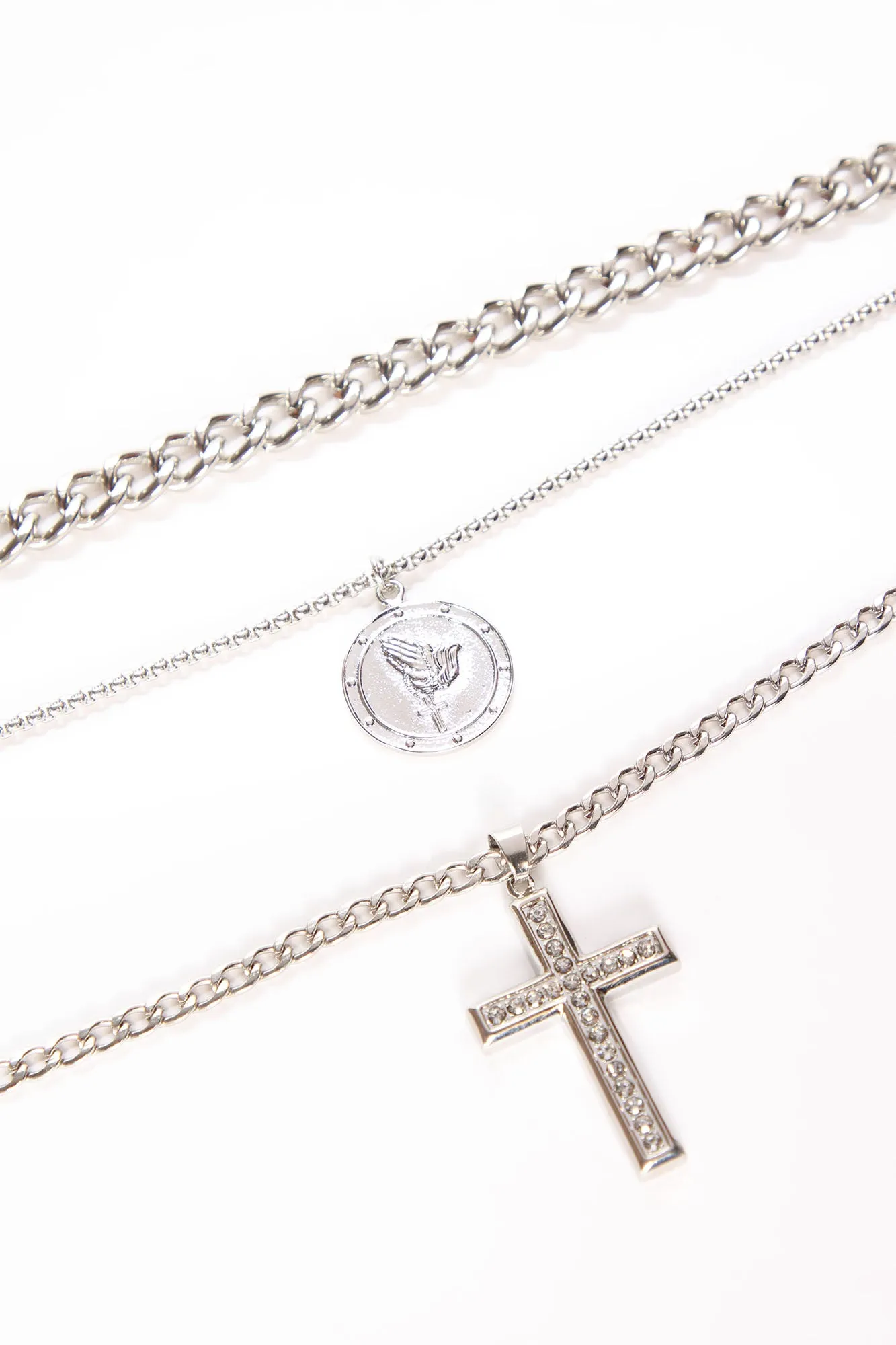 Always Holy 3 Piece Chain Necklace - Silver