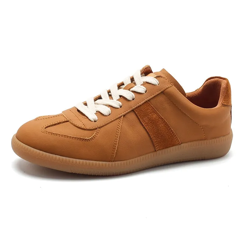 Army Trainer Leather Low-top Sneakers for Women in Khaki/Apricot/Brown/Pink/Beige