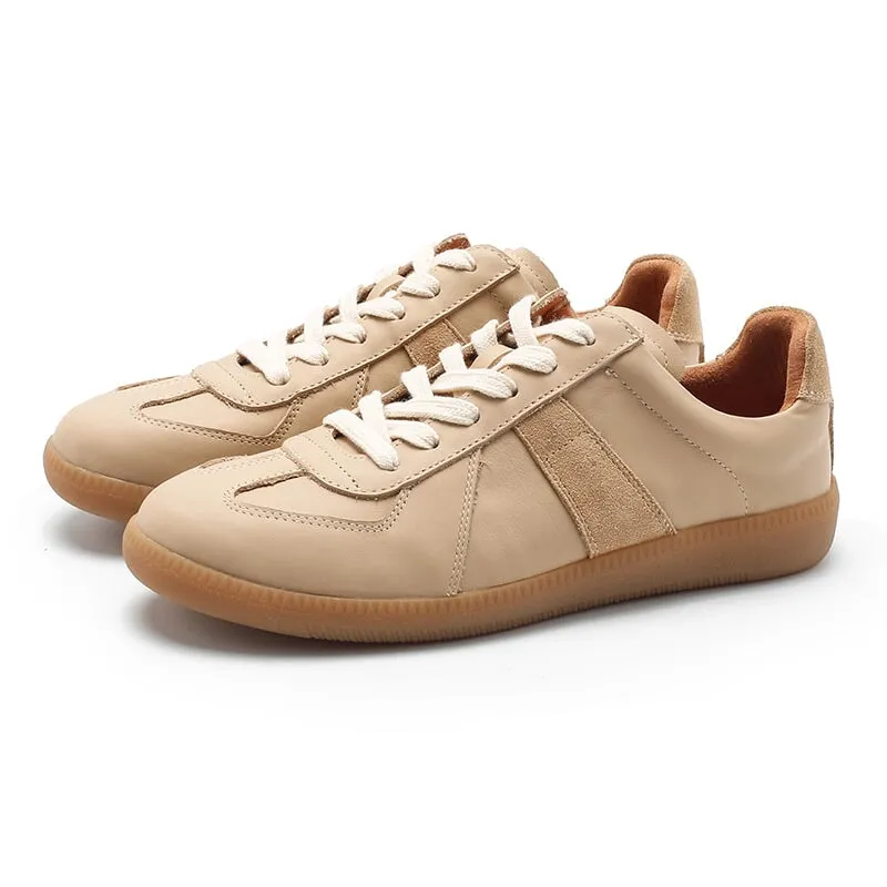 Army Trainer Leather Low-top Sneakers for Women in Khaki/Apricot/Brown/Pink/Beige