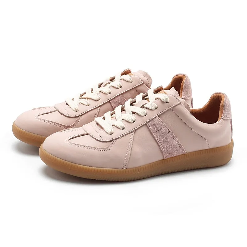 Army Trainer Leather Low-top Sneakers for Women in Khaki/Apricot/Brown/Pink/Beige