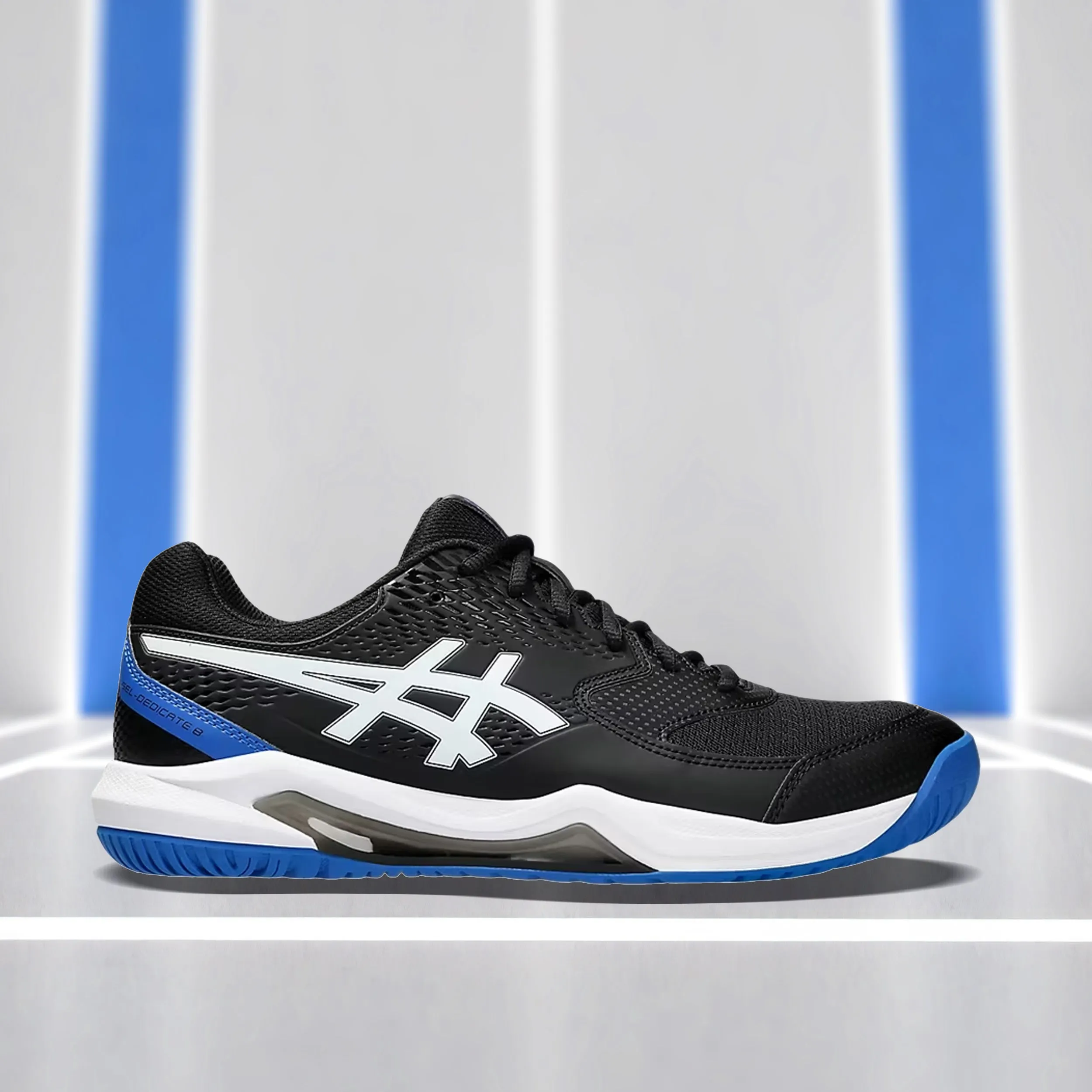 Asics Gel Dedicate 8 Tennis Shoes (Black/ Tuna Blue)