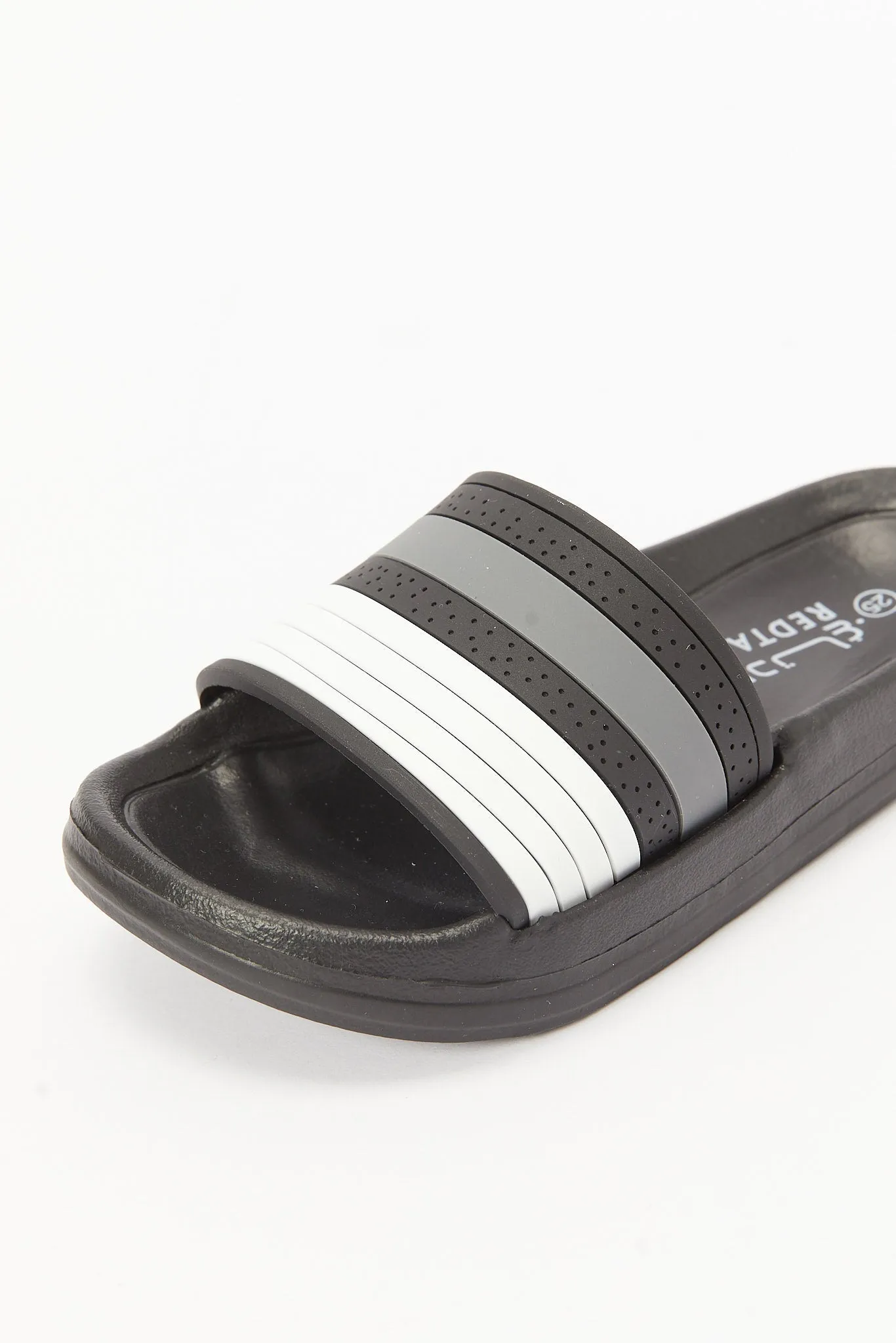 Boys Black Striped Embossed Slide