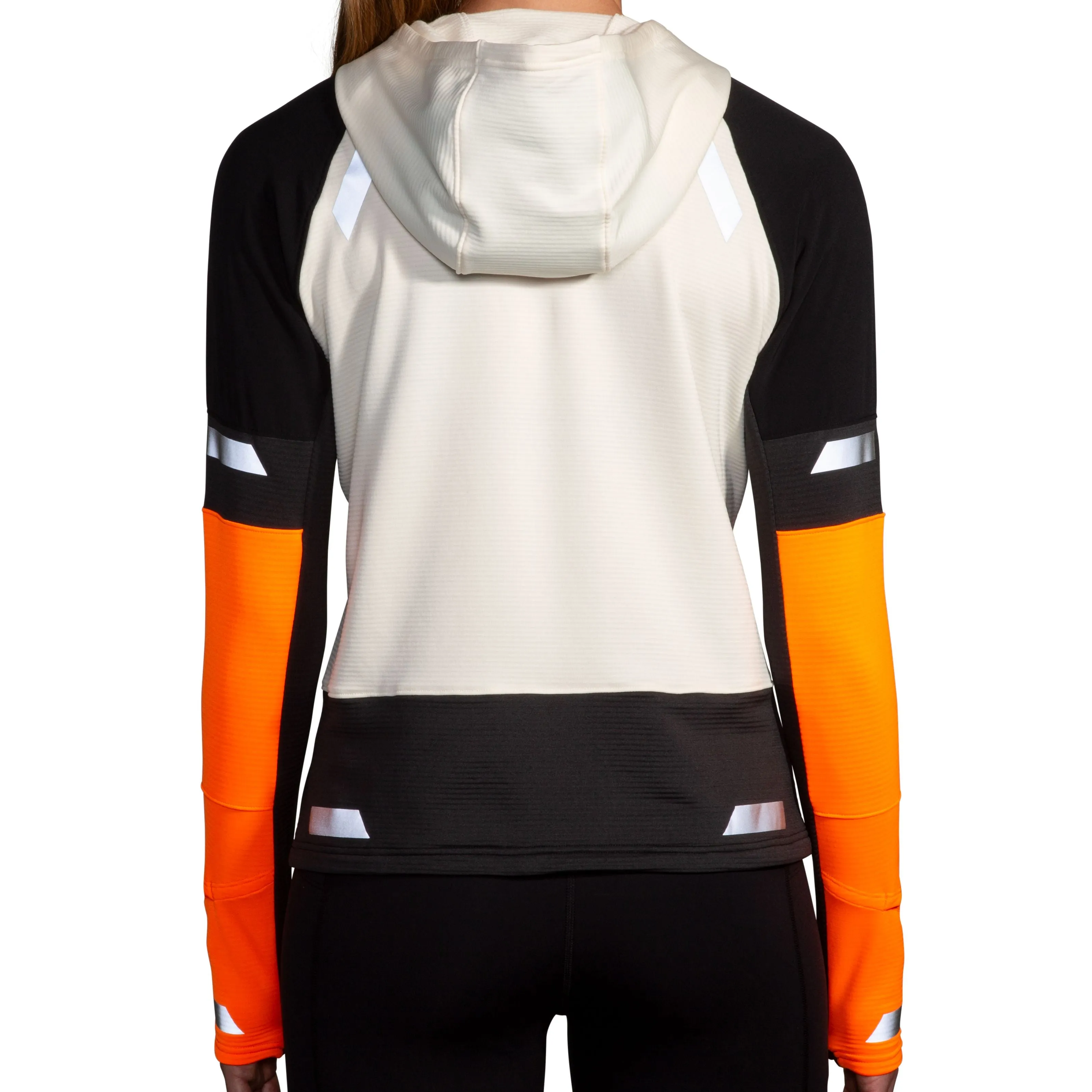 Brooks | Run Visible Notch Thermal Hoodie 2.0 | Women's | Ecru/Fluoro Flash/Black