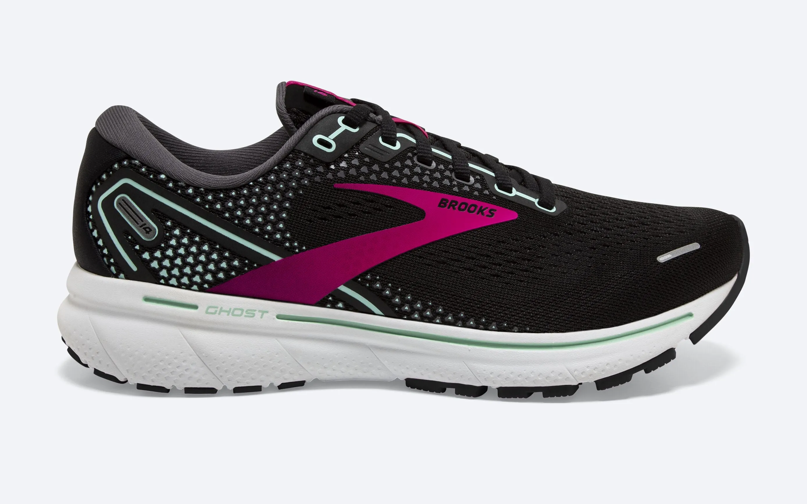 Brooks Womens Ghost 14 Wide-Black/Pink/Yucca (1203561D013)