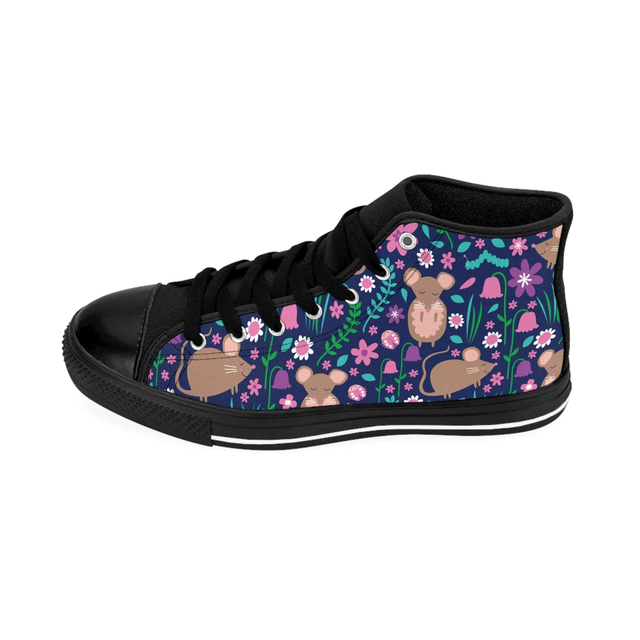 Brown Mice and Flowers Women's Classic Sneakers