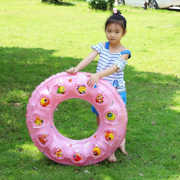 Cartoon Pattern Double Airbag Thickened Inflatable Swimming Ring Crystal Swimming Ring, Size:70 cm(Pink)