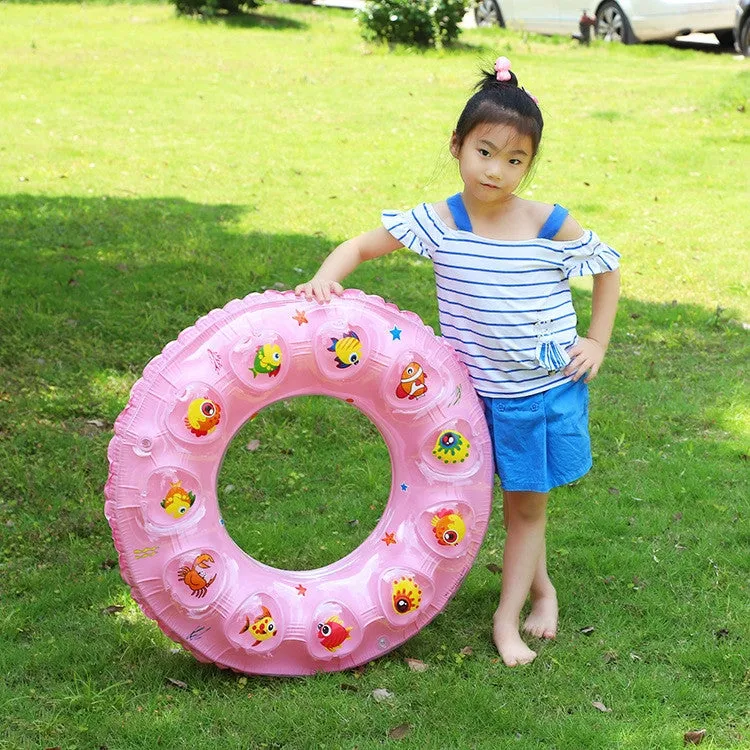 Cartoon Pattern Double Airbag Thickened Inflatable Swimming Ring Crystal Swimming Ring, Size:70 cm(Pink)