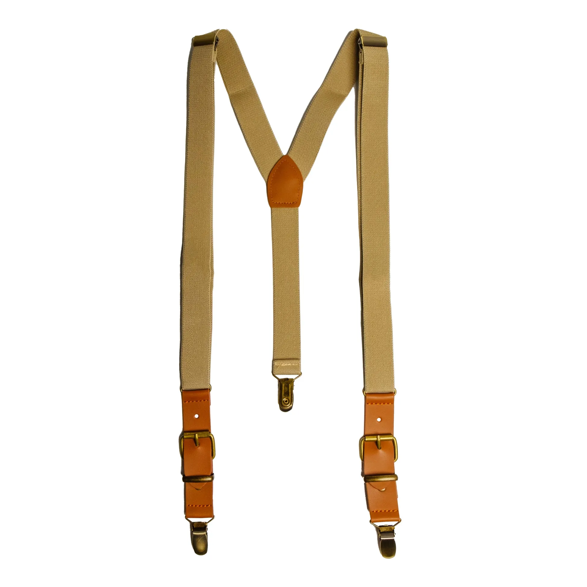 Chokore Y-shaped Suspenders with Leather detailing and adjustable Elastic Strap (Beige)