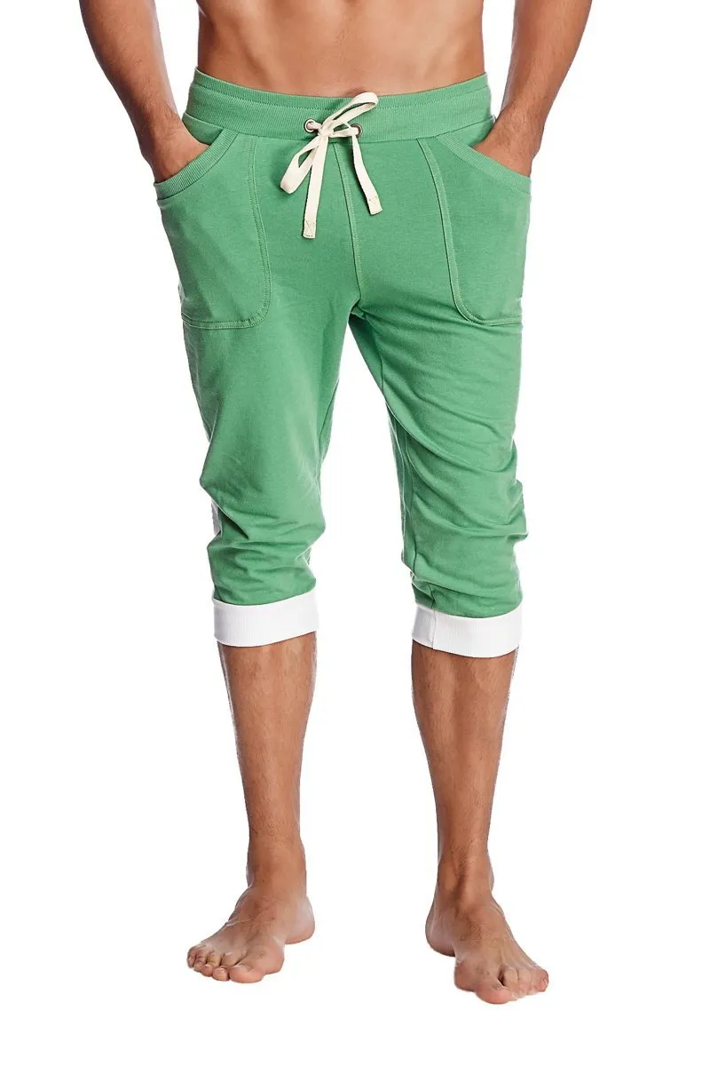 Cuffed Yoga Pants (Bamboo Green w/White)