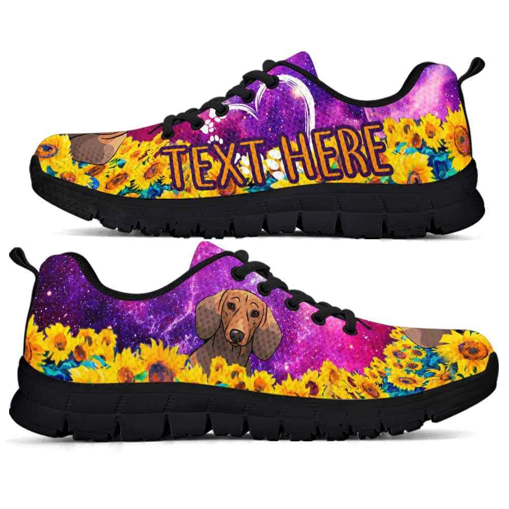 Custom Name Dachshund Sneaker, Dachshund Sunflower Galaxy Sneakers Running Shoes, Best Running Shoes