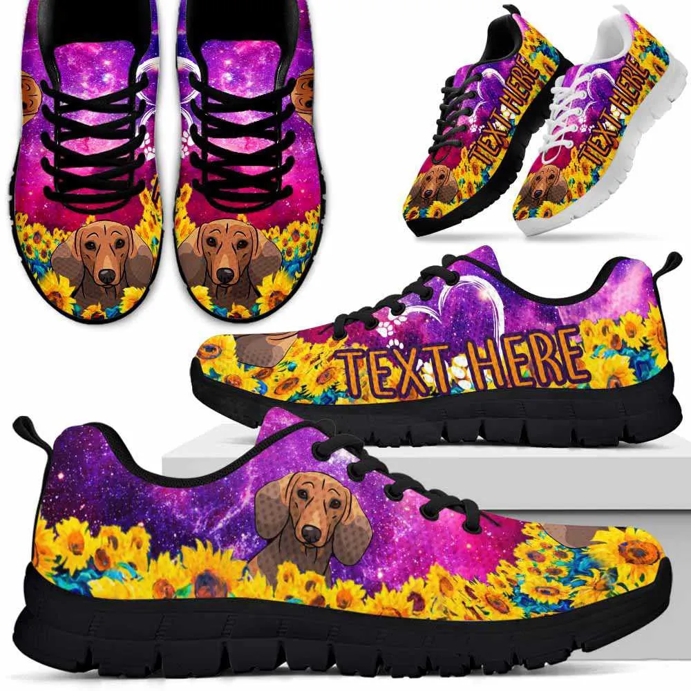 Custom Name Dachshund Sneaker, Dachshund Sunflower Galaxy Sneakers Running Shoes, Best Running Shoes