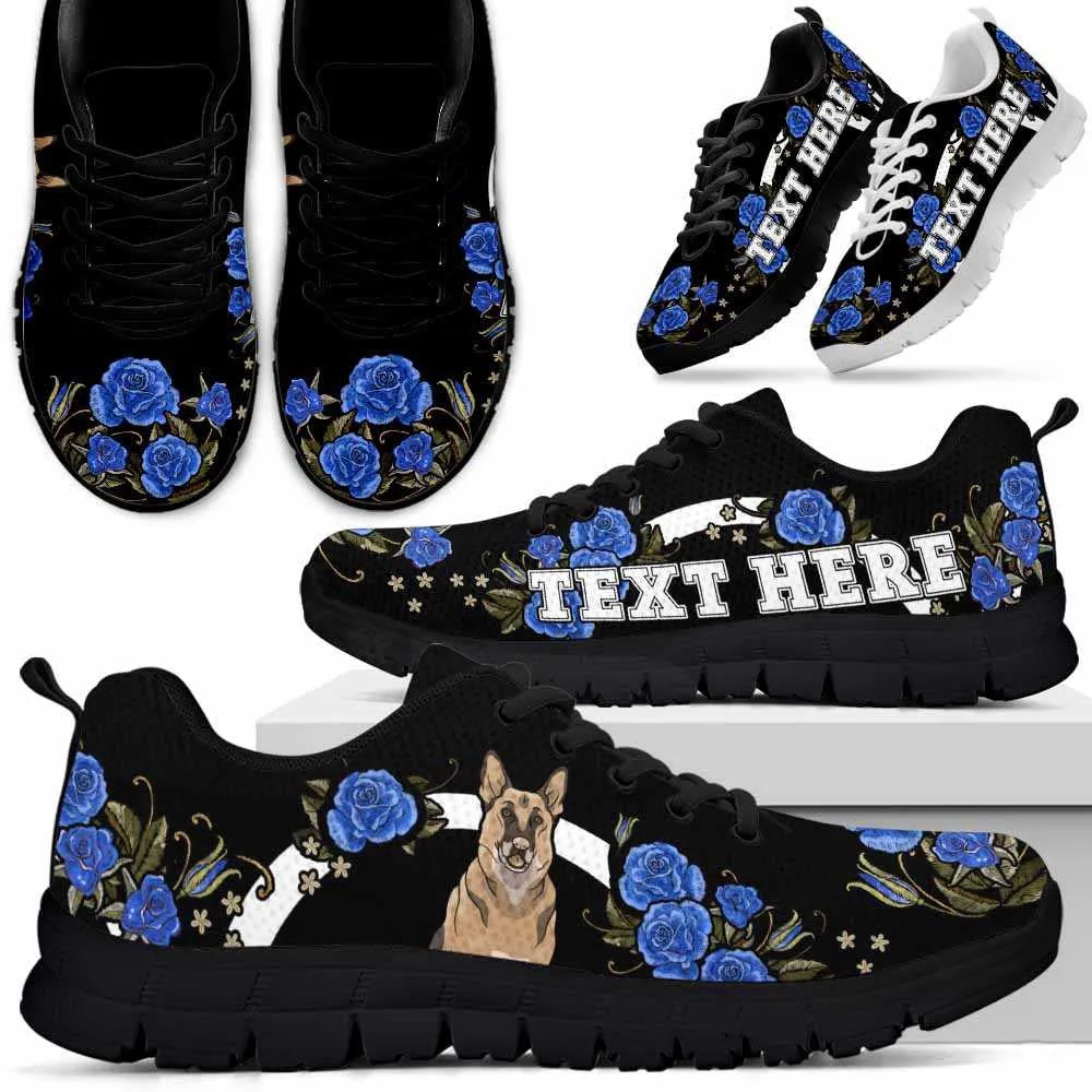 Custom Name German Shepherd Sneaker, German Shepherd Dog Lovers Sneakers Gym Rose Blue Flower Running Shoes, Best Running Shoes