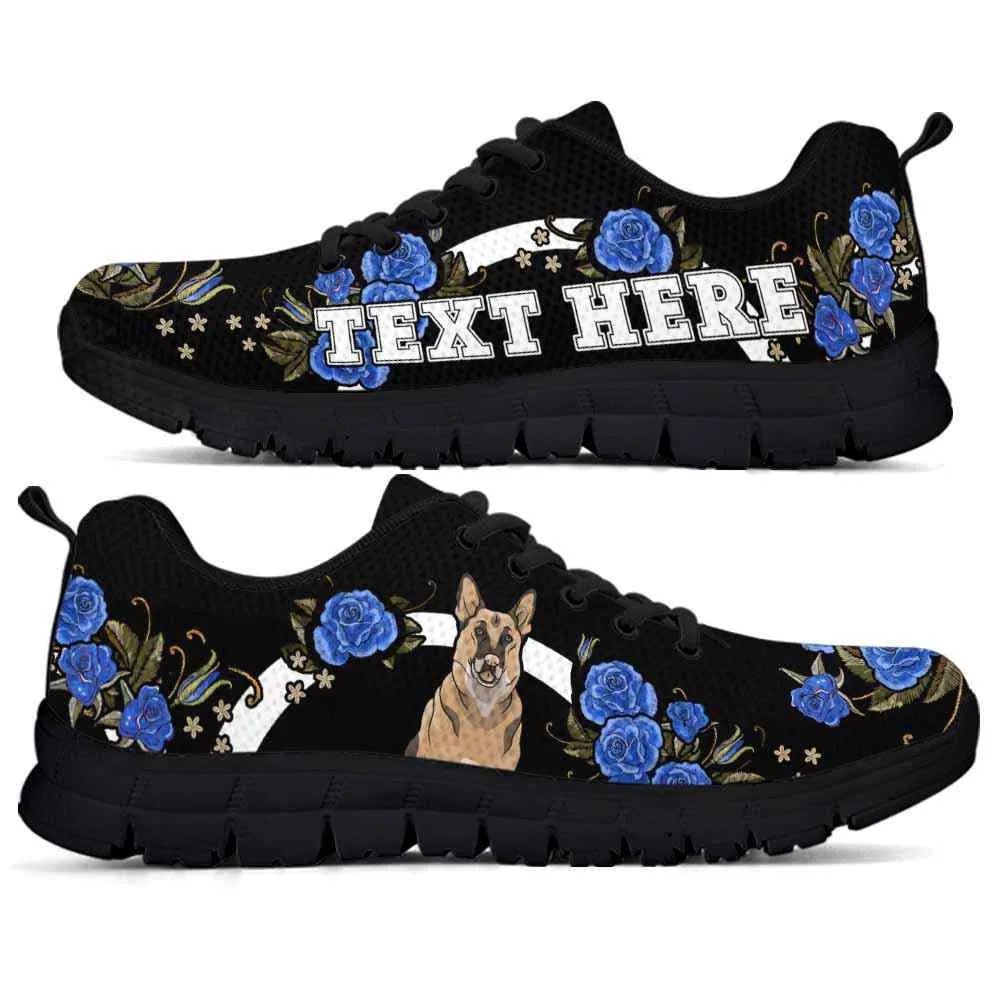 Custom Name German Shepherd Sneaker, German Shepherd Dog Lovers Sneakers Gym Rose Blue Flower Running Shoes, Best Running Shoes