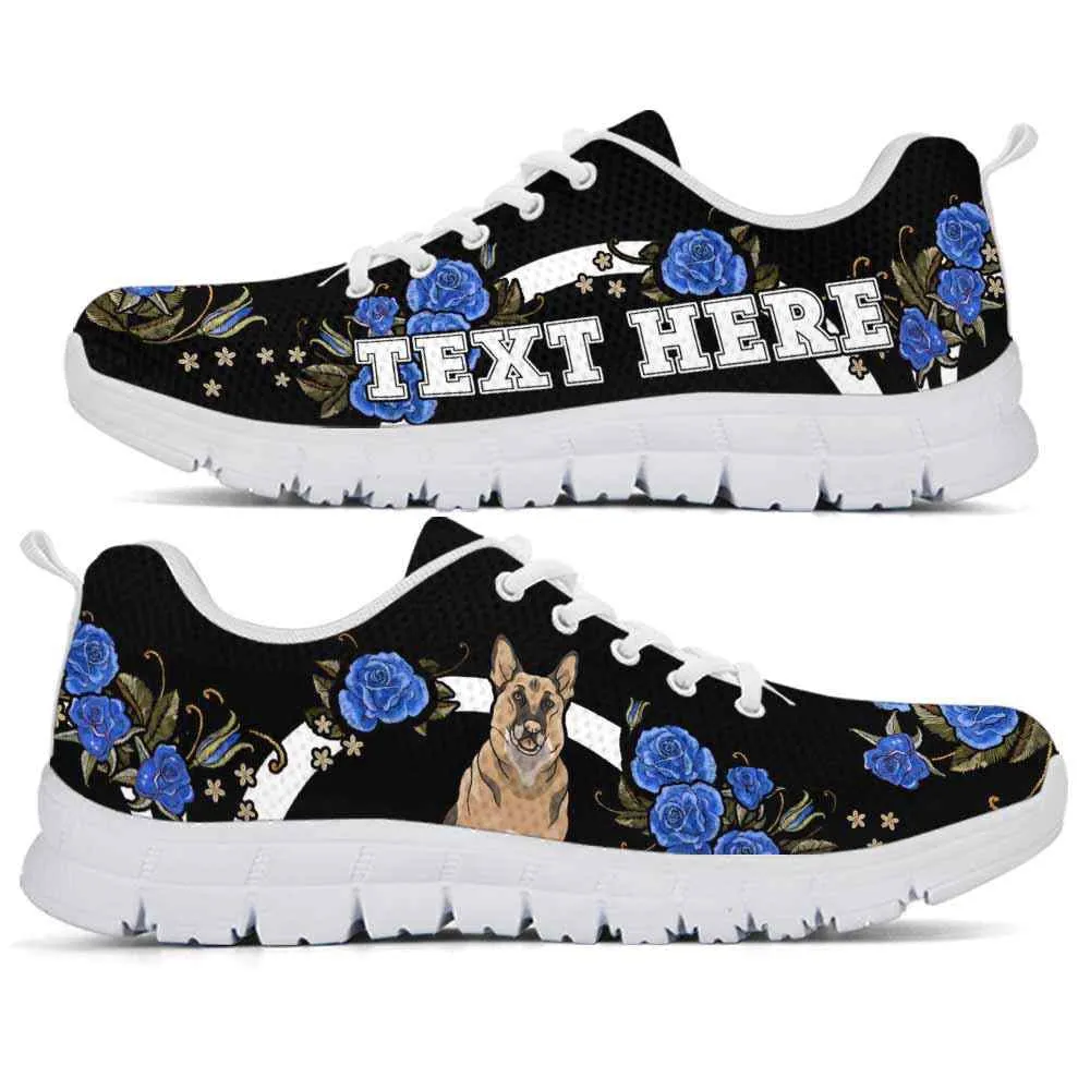 Custom Name German Shepherd Sneaker, German Shepherd Dog Lovers Sneakers Gym Rose Blue Flower Running Shoes, Best Running Shoes