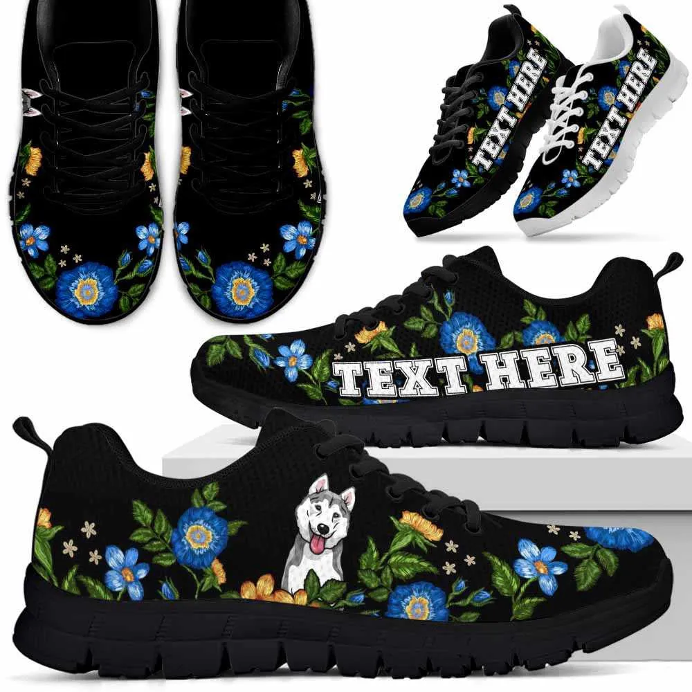 Custom Name Husky Sneaker, Husky Colorful Floral Flower Dog Lovers Sneakers Gym Running Shoes, Best Running Shoes