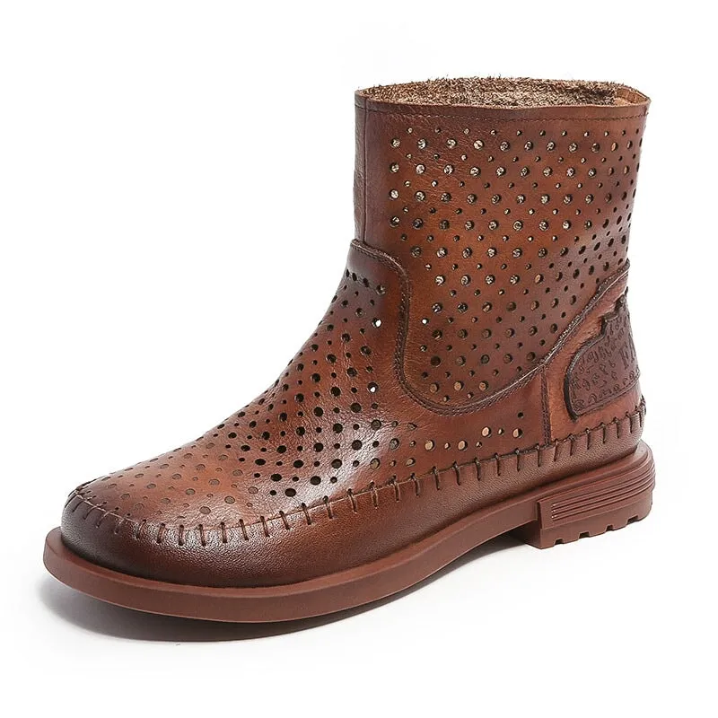 Cut Out Summer Boots Breathable Perforated Short Boots in Apricot/Coffee