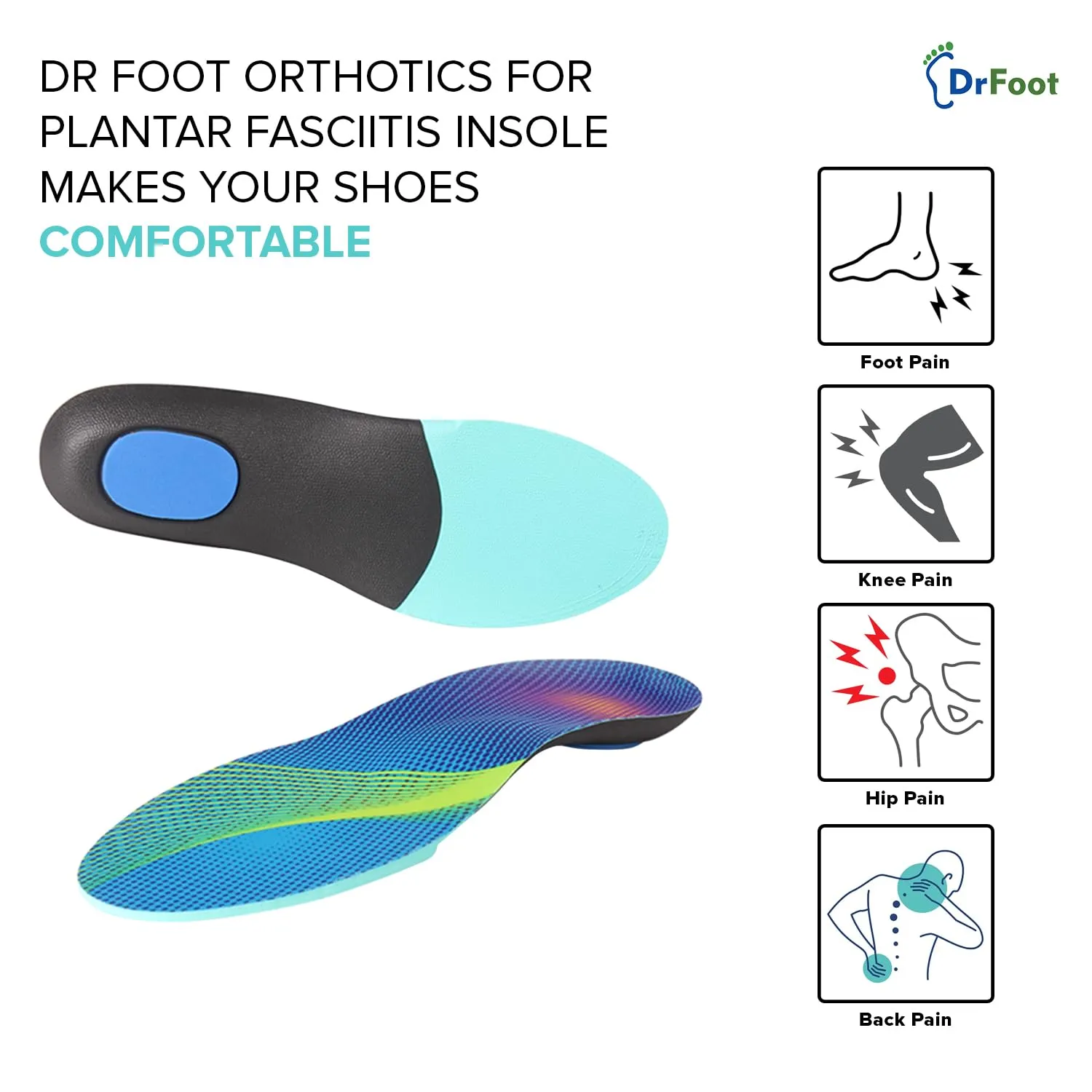 Dr Foot | Insole for Shoes Men | Arch Support for Flat Feet | Flat Feet Arch Support Insole | Shoe Insole | Gel Insoles for Men | Plantar Fasciitis | Slim Back Pain Relief Product | Orthotics | Small