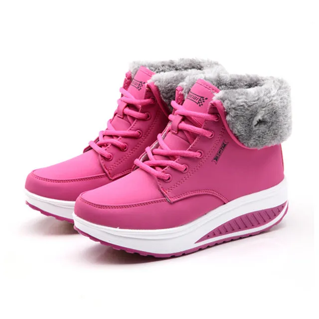 EISWELT Winter Female Plus Velvet Swing Shoes Snow Platform Boots Women Thermal Cotton-padded Shoes Flat Ankle Boots#EHL18