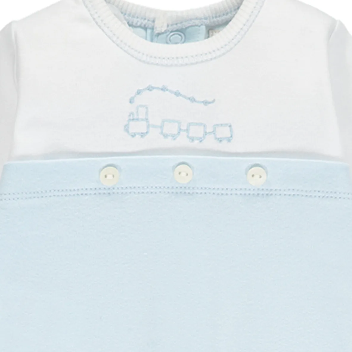 Emile et Rose - Baby boy blue romper with train embroidery 1925 Willis