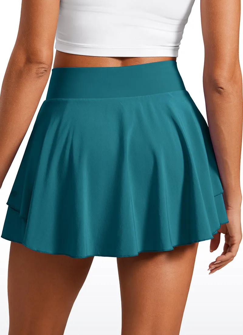 Feathery-Fit Soft V Crossover Ruffle Layered Tennis Skirts 13''