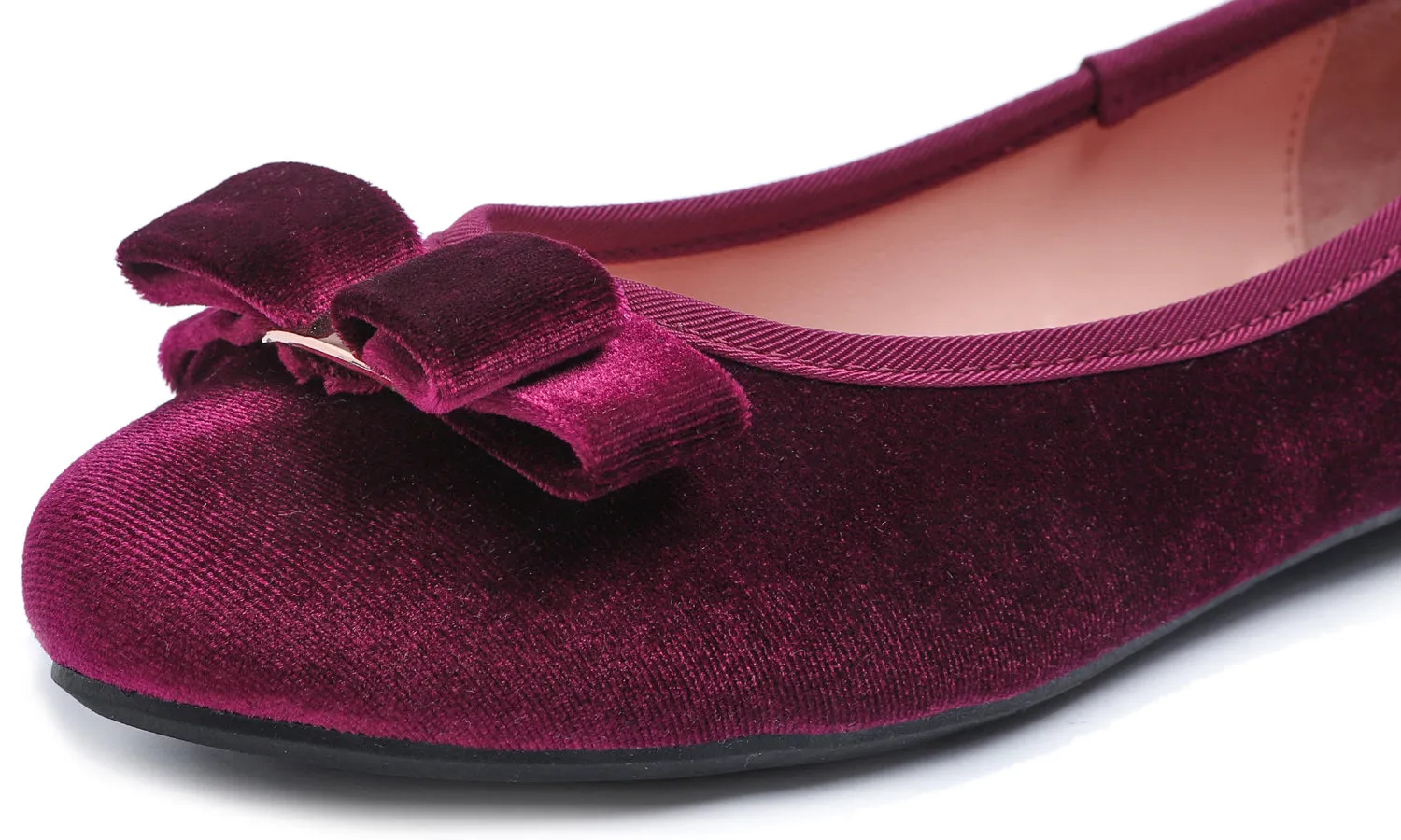 Feversole Women's Round Toe Cute Bow Trim Ballet Flats Burgundy Red Velvet Metal Buckle