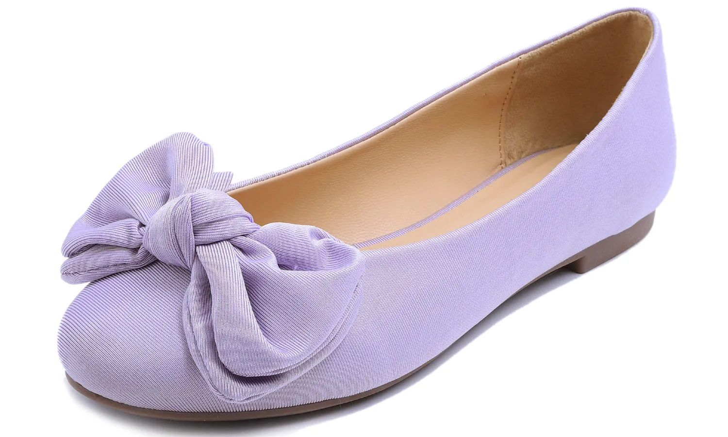 Feversole Women's Round Toe Cute Bow Trim Ballet Flats Lavender Purple