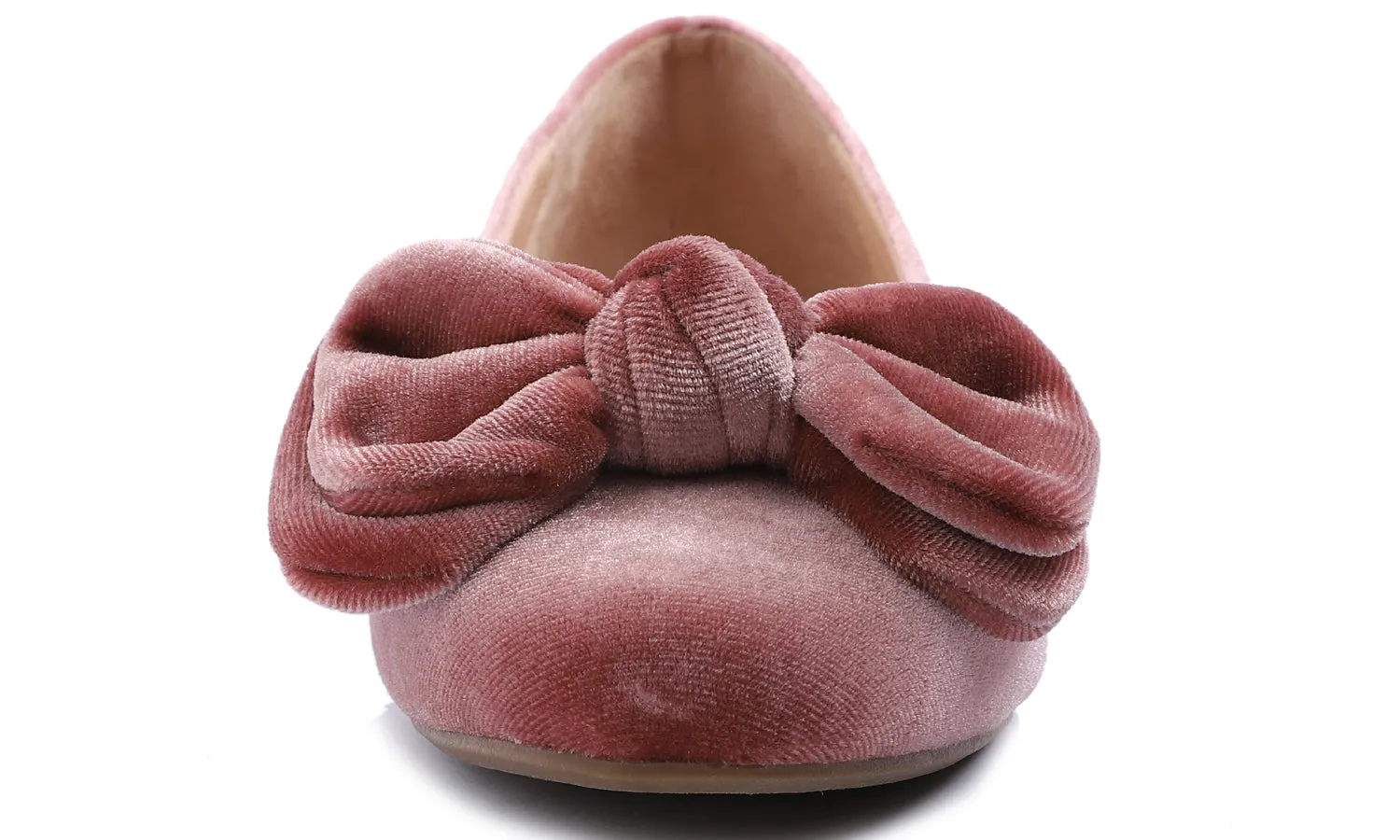 Feversole Women's Round Toe Cute Bow Trim Ballet Flats Pink Velvet Twist Bow