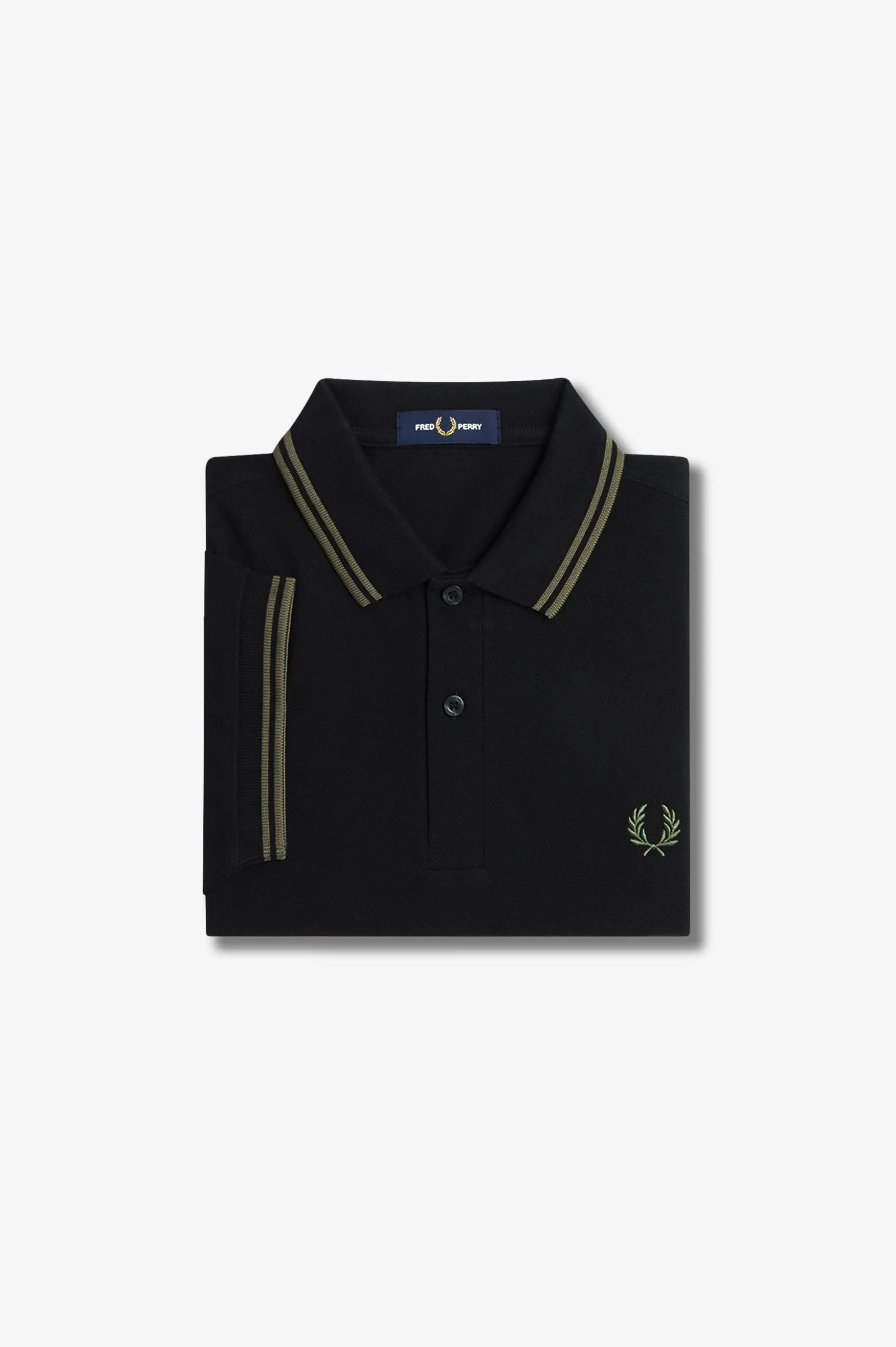 Fred Perry Black Polo with  Green Twin Tipping