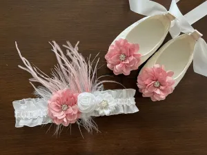 French White Baptism Lace Shoes and Headband Set