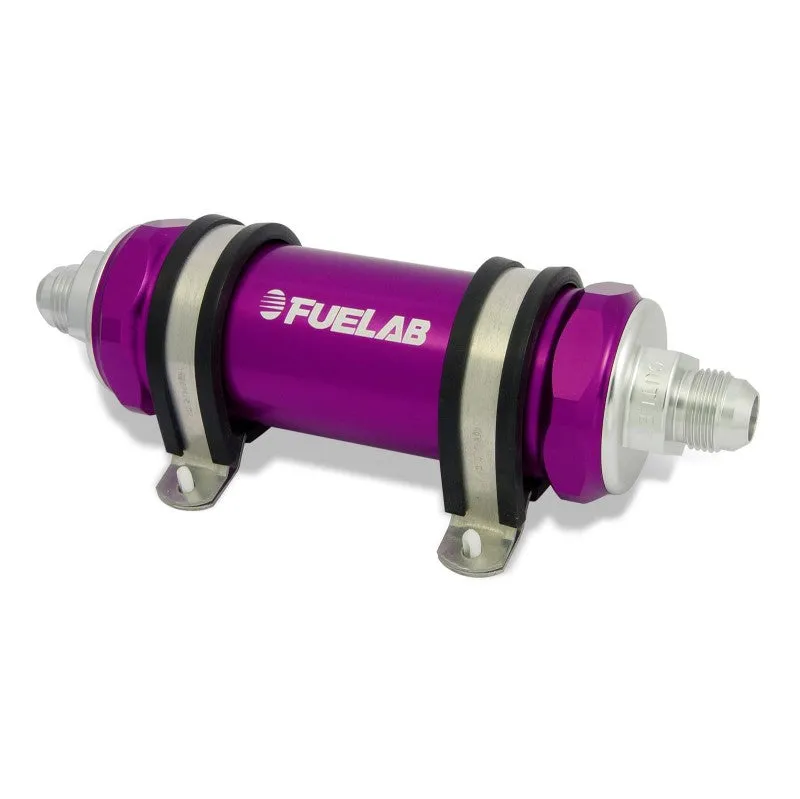 FUELAB 82821-4 In-Line Fuel Filter (6AN in/out, 5 inch 100 micron stainless steel element) Purple