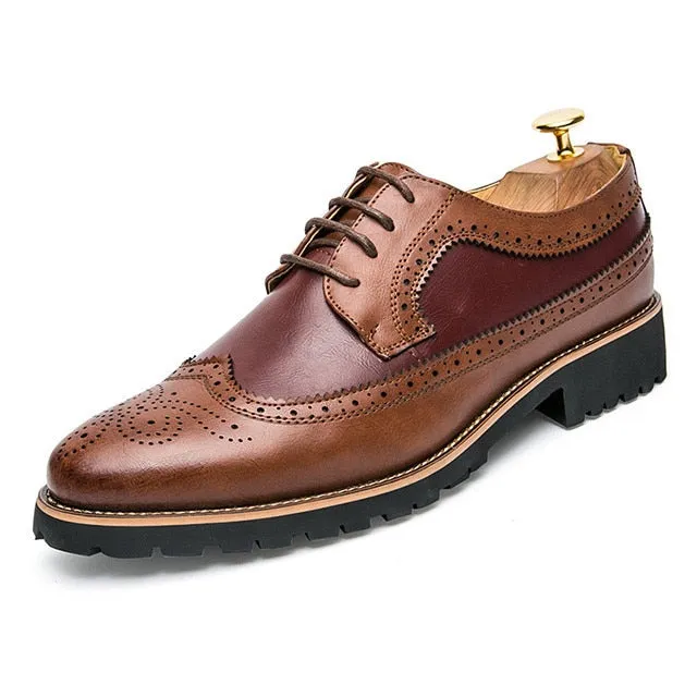 Genuine Leather British Style Pointed Brogue Oxford Shoe