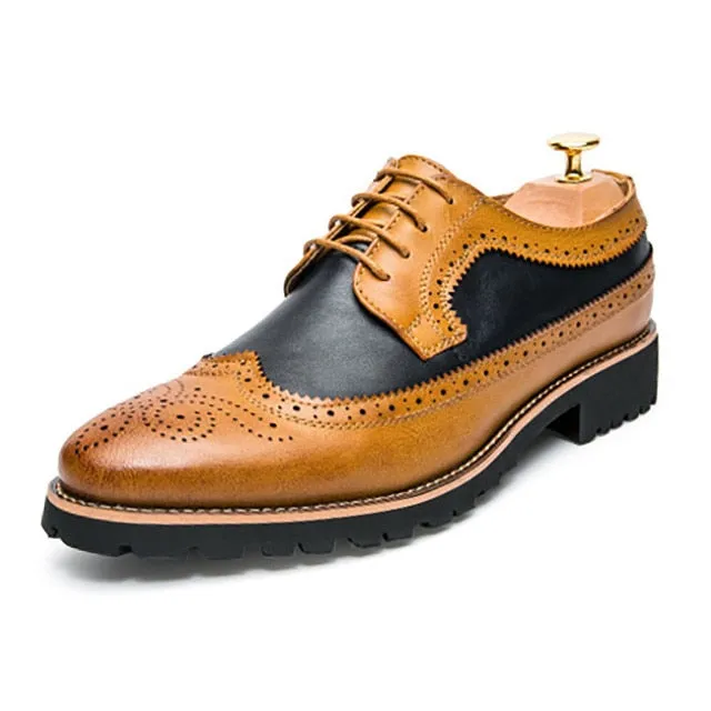 Genuine Leather British Style Pointed Brogue Oxford Shoe