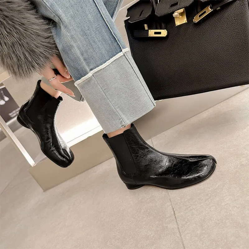 Handmade Leather Retro Split Toe Chelsea Boots For Women Ankle Boots Black/Coffee/Beige