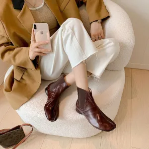 Handmade Leather Retro Split Toe Chelsea Boots For Women Ankle Boots Black/Coffee/Beige