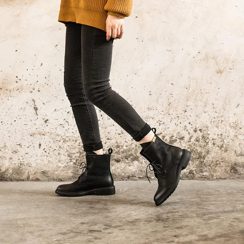 Handmade Women Matte leather Biker Boots Classic Combat Boots Black/Yellow