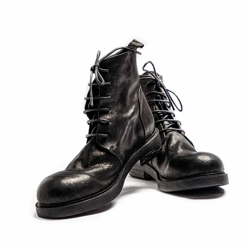 Horse Leather Oxford Boots For Women Sweet and Cool Ankle Boots in Black