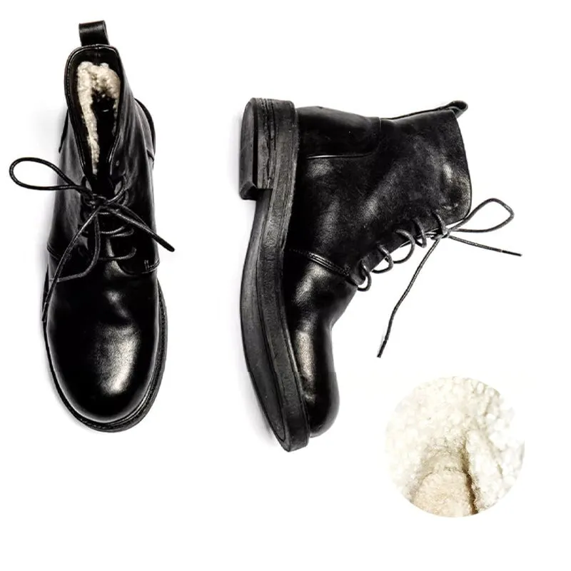 Horse Leather Oxford Boots For Women Sweet and Cool Ankle Boots in Black